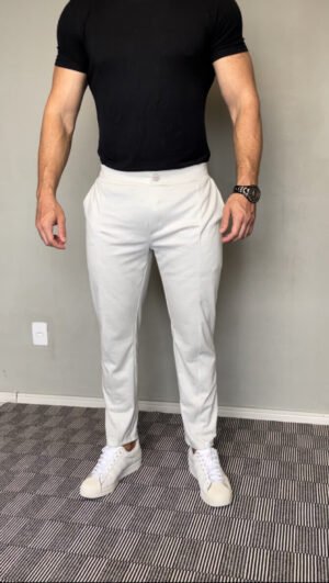 Calça de Alfaiataria Masculina com Elastano – Elegância e Conforto (Alumínio)