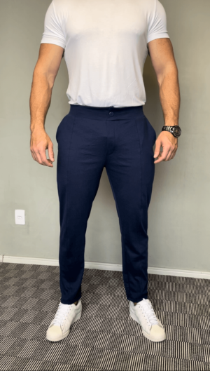 Calça de Alfaiataria Masculina com Elastano – Elegância e Conforto (Azul-Marinho)