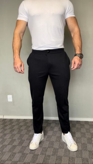 Calça de Alfaiataria Masculina com Elastano – Elegância e Conforto (Preto)