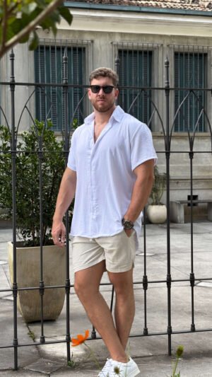 Camisa Social Masculina com Elastano – Tecido que Não Amarrota, Elegância e Conforto (Branca)