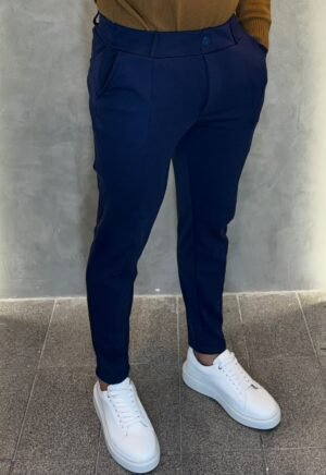 Calça de Alfaiataria Masculina com Elastano – Elegância e Conforto (Azul-Marinho)