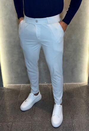 Calça de Alfaiataria Masculina com Elastano – Elegância e Conforto (Gelo)