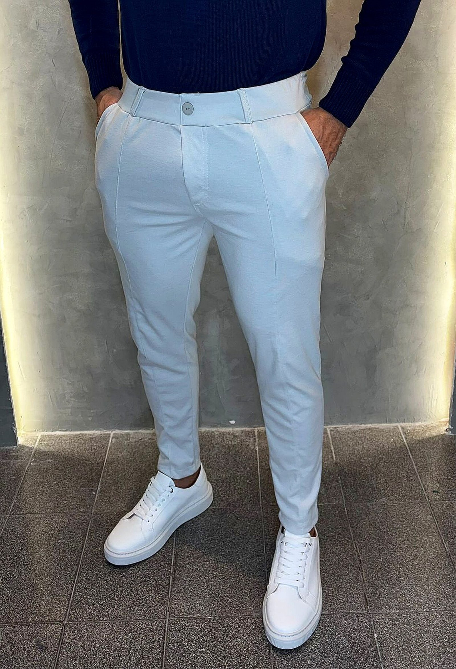 Calça de Alfaiataria Masculina com Elastano – Elegância e Conforto (Gelo)
