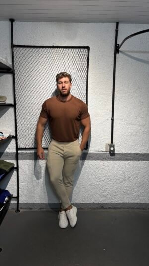 Calça de Alfaiataria Masculina com Elastano – Elegância e Conforto (Bege)