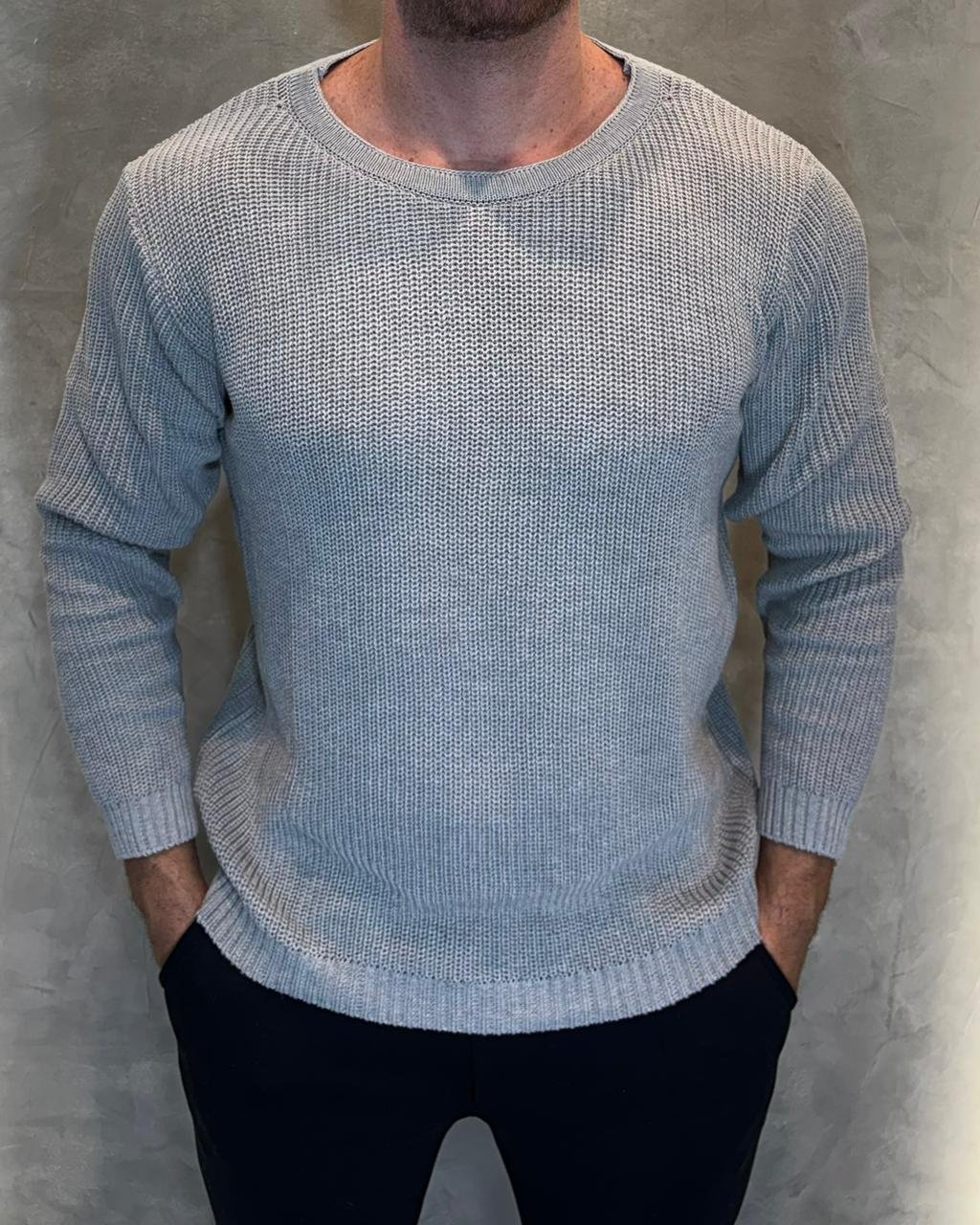 Suéter Tricot Cinza Grosso