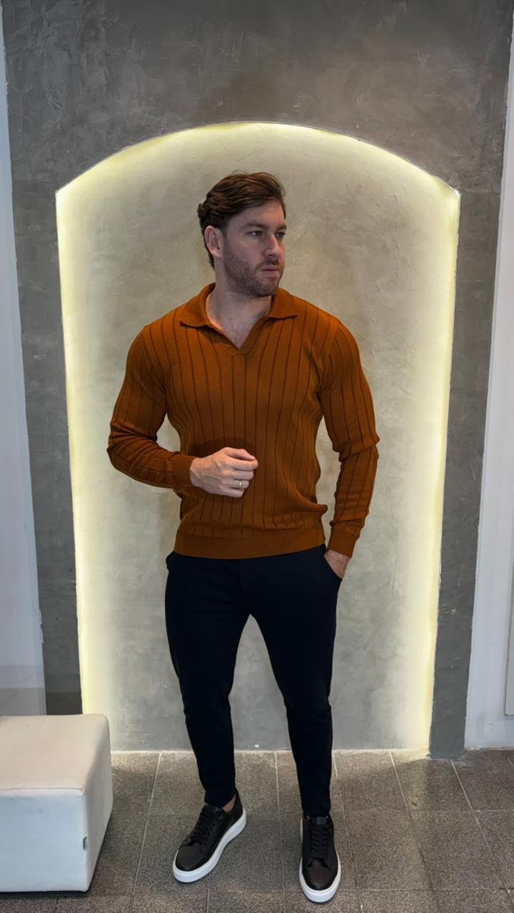 Suéter Tricot Polo Terracota - Imagem 3