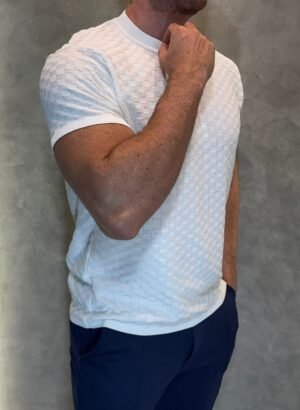 Camisa de Tricot Quadriculada Branca